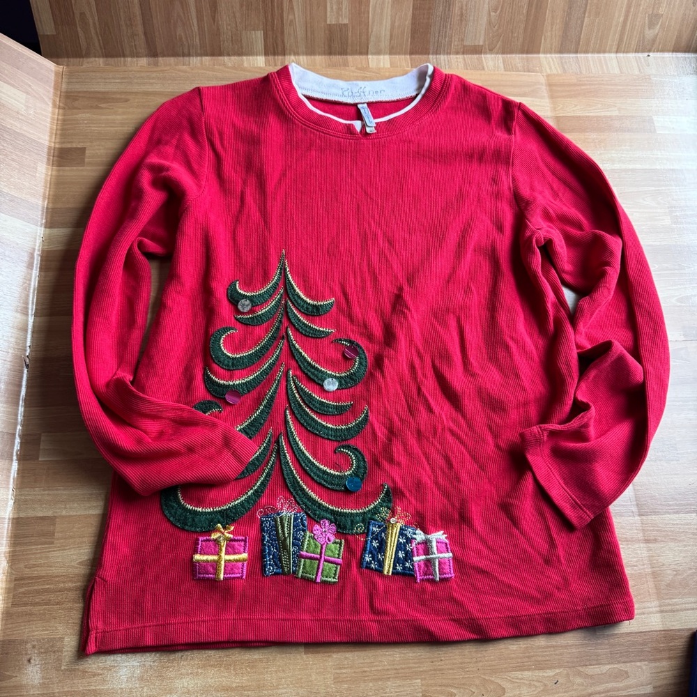 Christmas sweater vintage pullover red with Christmas tree size med